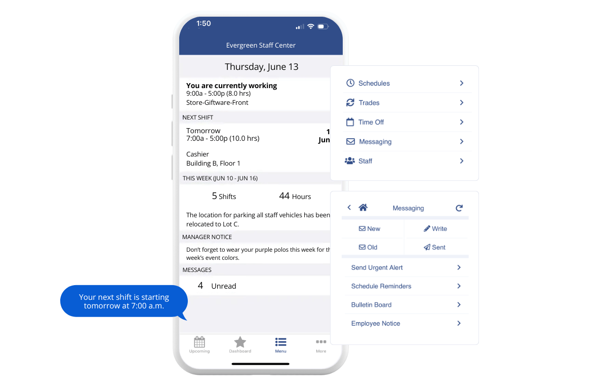 Mobile app schedule view and notifications