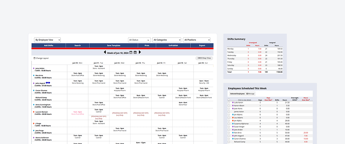 Features for creating shifts and managing employee schedules online