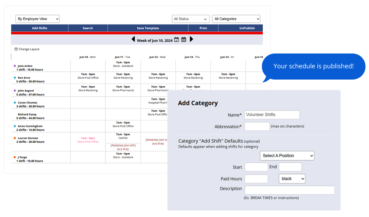 Setup categories to organize online schedules